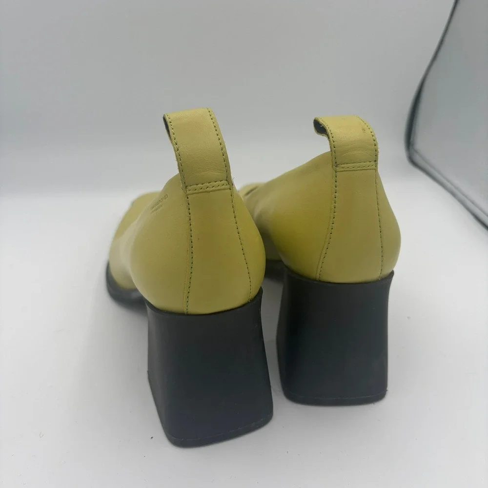 Vagabond Hedda Pumps Sz 39 Yellow Green Chartreuse Square Toe Block Heel Retro - Picture 4 of 12